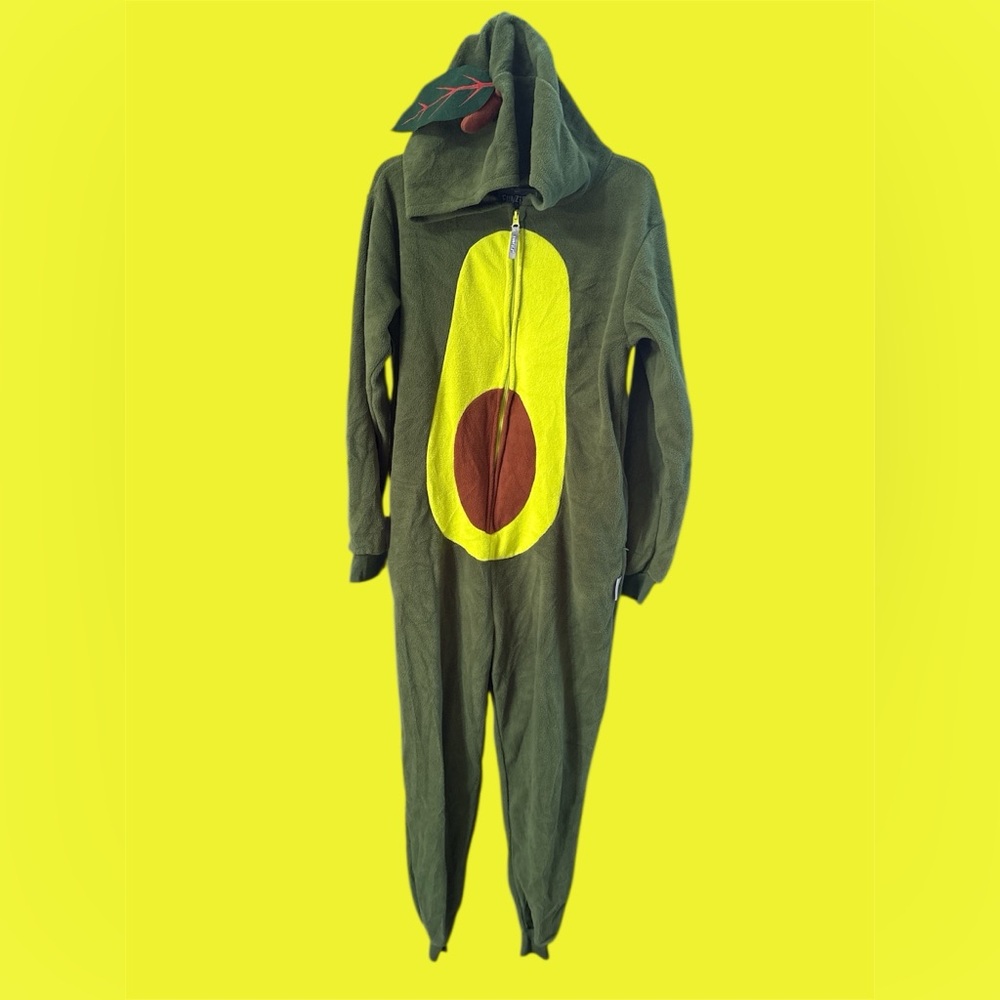 Funziez Avocado‎ Hooded Onesie Pajama  Costume Adult Small w/ Zipper Pockets
